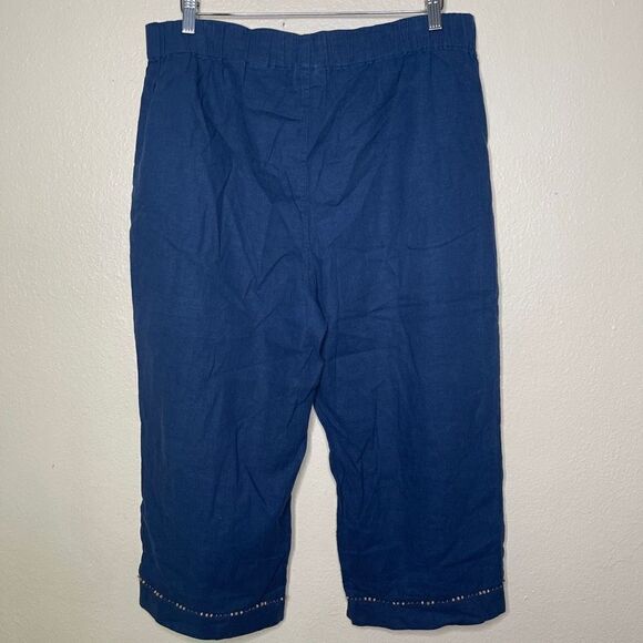 Cappagallo Pants Women's Large Navy Blue Cropped Capri Linen Bland Casual - Picture 2 of 12
